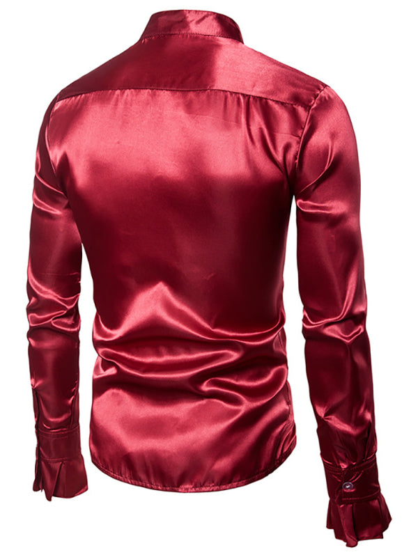 Men’s Ruffled Standing Collar Party Shirt