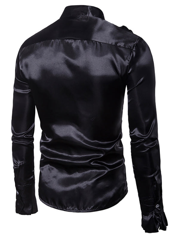 Men’s Ruffled Standing Collar Party Shirt