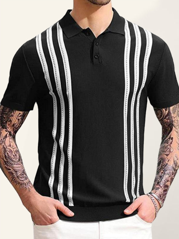 Men’s Self Design Business Polo Shirt - Black / S