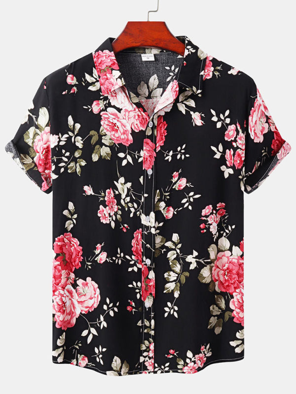 Men’s Short Sleeve European Size Shirt Beach Wind Vacation Wind Hawaiian Shirt - Pattern2 / M