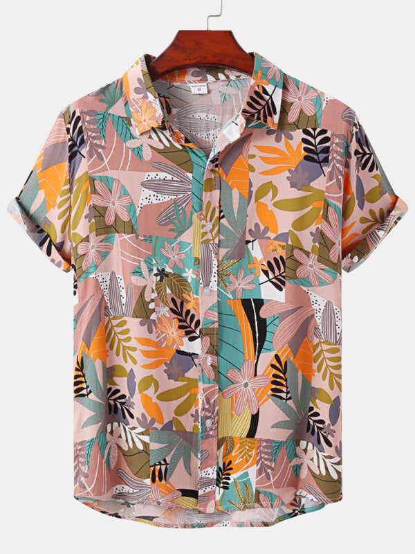 Men’s Short Sleeve European Size Shirt Beach Wind Vacation Wind Hawaiian Shirt - Pattern / M