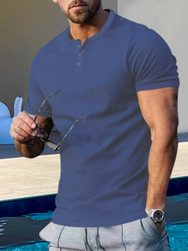 Men’s Short Sleeve Henley Round Neck Slim Fit Athletic T-Shirt - Champlain color / M