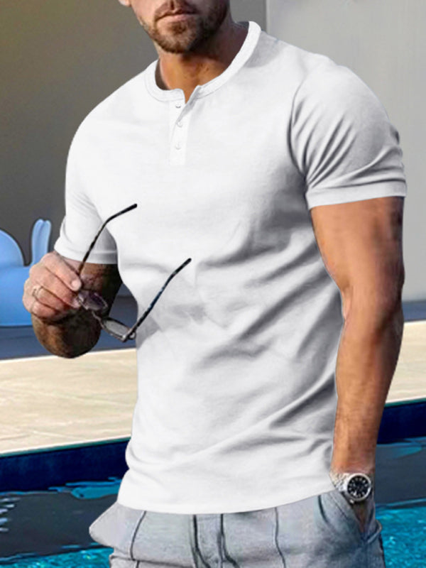 Men’s Short Sleeve Henley Round Neck Slim Fit Athletic T-Shirt - Raw white off white / M