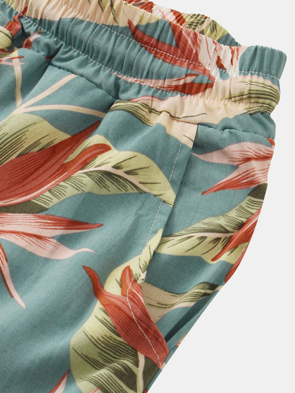 Men’s Short Sleeve Shirt Chinese Style Printed Shirt Set