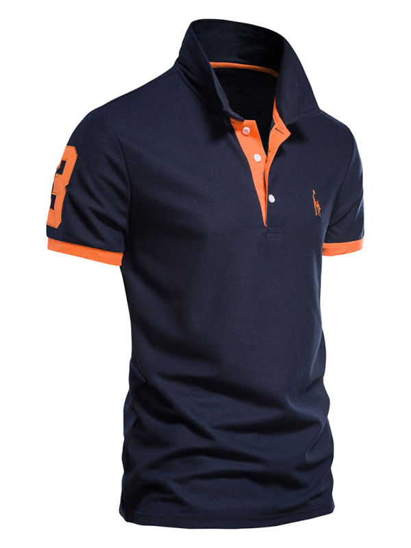 Men’s short-sleeved lapel polo shirt with deer embroidery