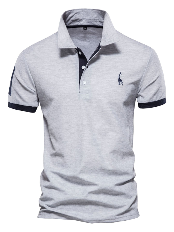 Men’s short-sleeved lapel polo shirt with deer embroidery - Grey / S