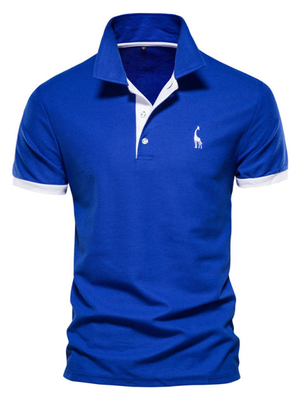 Men’s short-sleeved lapel polo shirt with deer embroidery - Royal blue / S