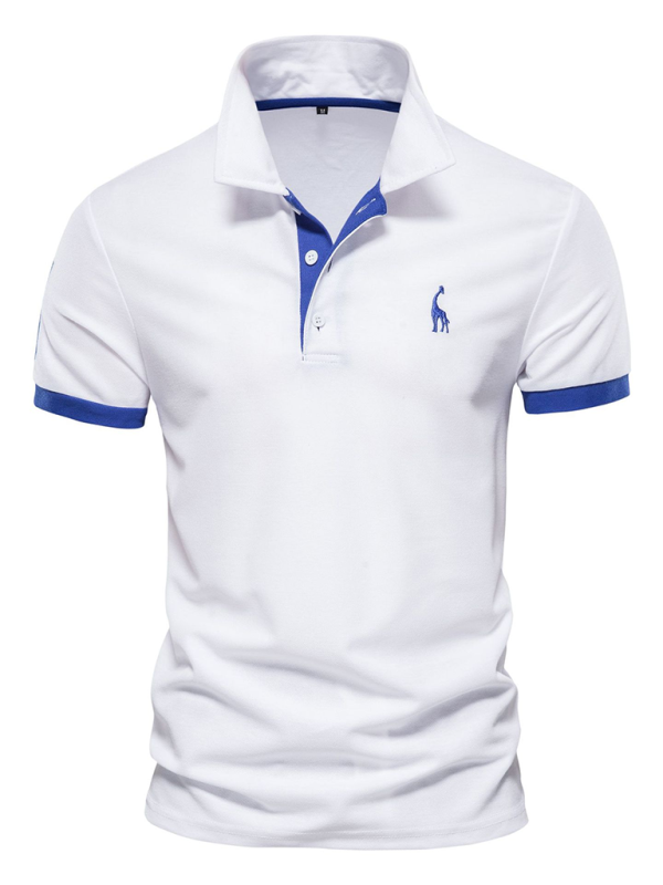 Men’s short-sleeved lapel polo shirt with deer embroidery - White / S
