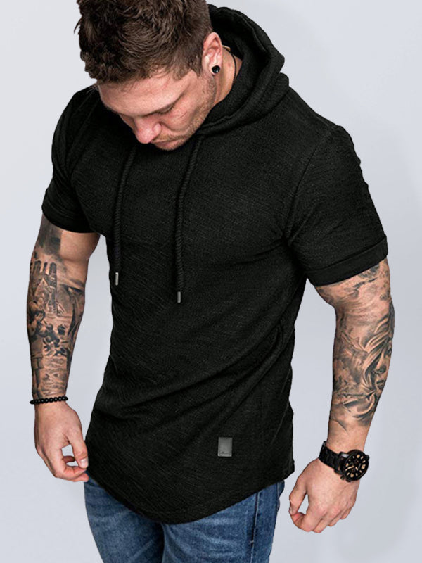 Men’s short-sleeved T-shirt sports casual sweater men’s hoodie - Black / M