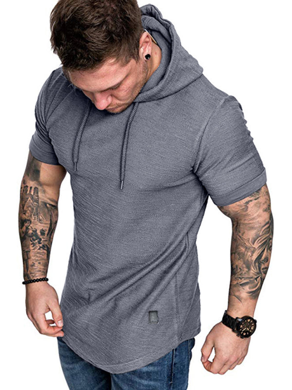 Men’s short-sleeved T-shirt sports casual sweater men’s hoodie - Grey / M