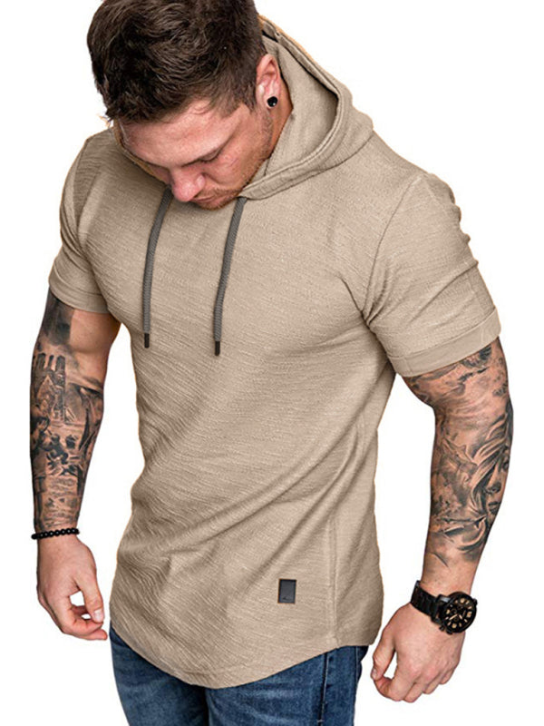 Men’s short-sleeved T-shirt sports casual sweater men’s hoodie - Khaki / M