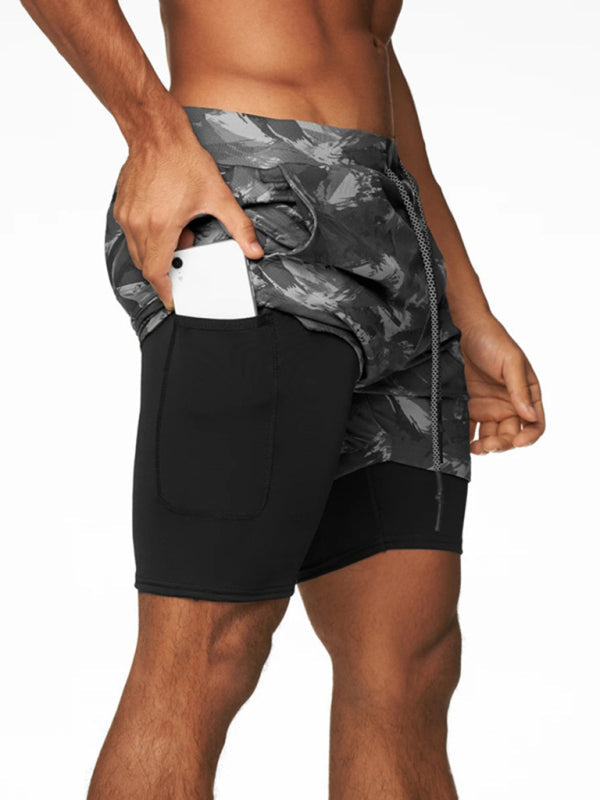 Men’s Shorts Sports Leisure Outdoor Loose Multi Pocket Double Layer Gym Pants - Grey / M