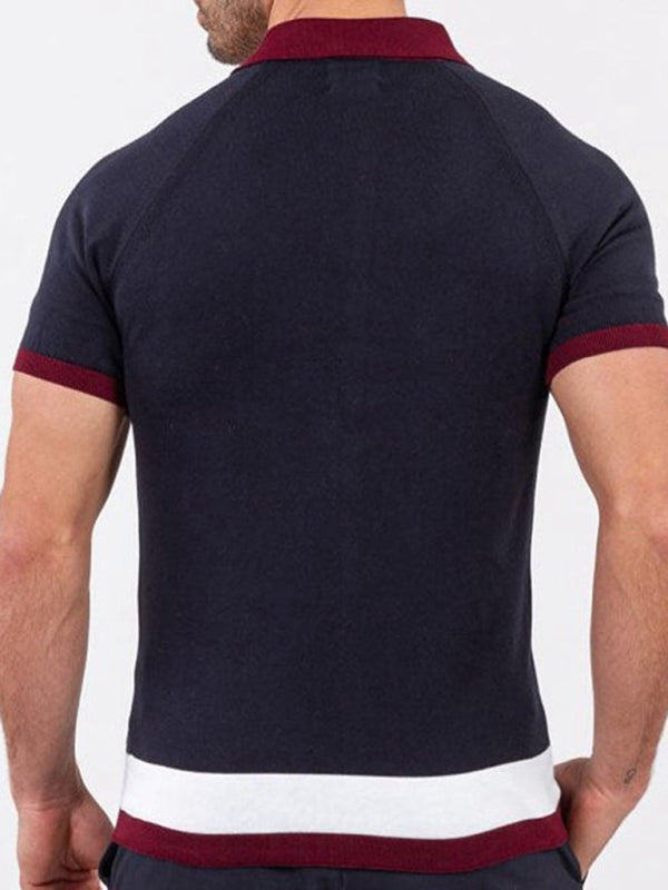 Men’s single Breasted Paneled Color Contrast Short Sleeve Shirt