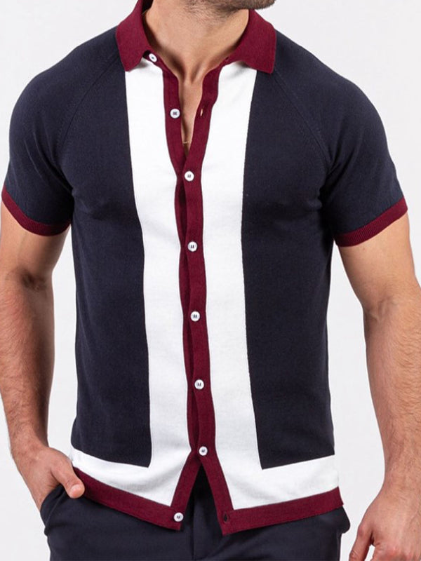 Men’s single Breasted Paneled Color Contrast Short Sleeve Shirt