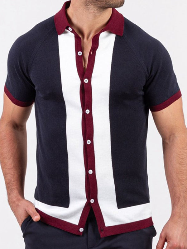 Men’s single Breasted Paneled Color Contrast Short Sleeve Shirt - Champlain color / M