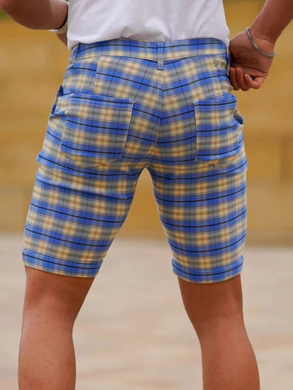 men’s skinny plaid plus size casual shorts