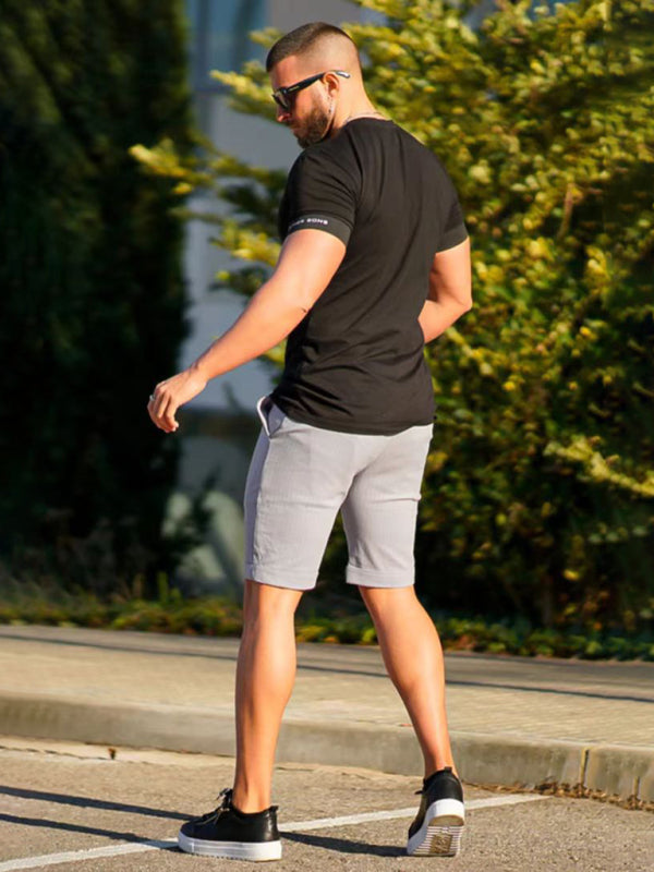 men’s skinny plaid plus size casual shorts