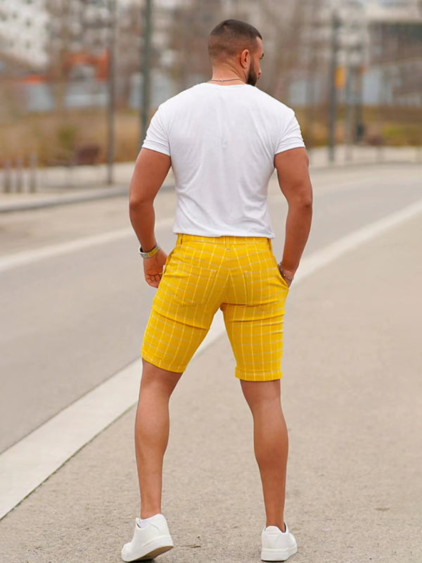 men’s skinny plaid plus size casual shorts