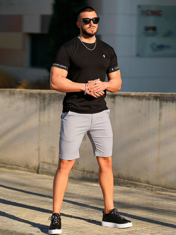 men’s skinny plaid plus size casual shorts