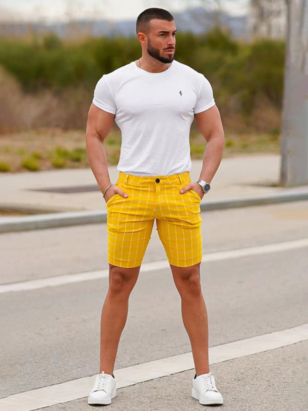 men’s skinny plaid plus size casual shorts