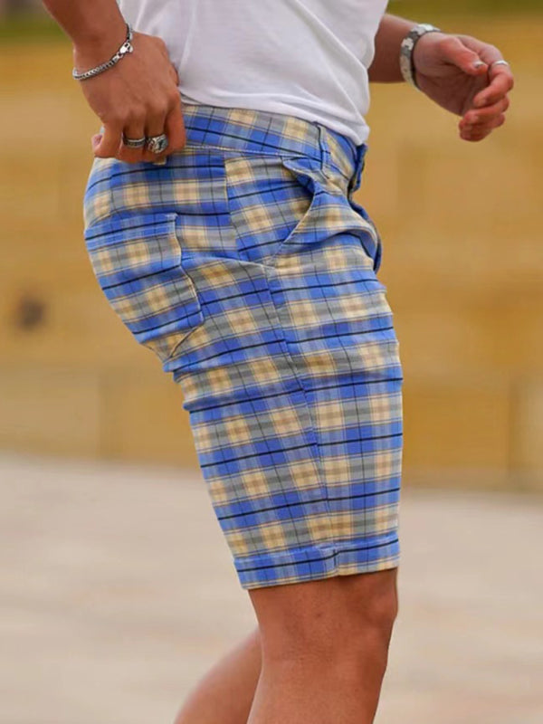 men’s skinny plaid plus size casual shorts