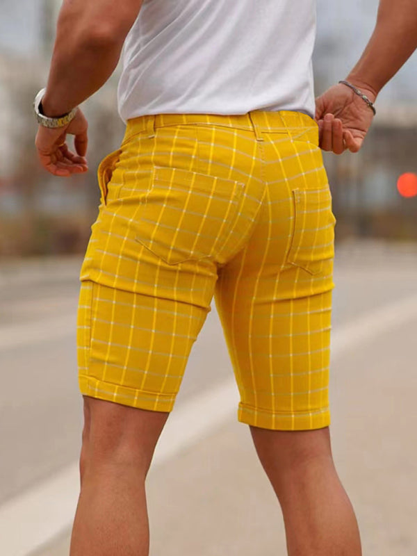 men’s skinny plaid plus size casual shorts
