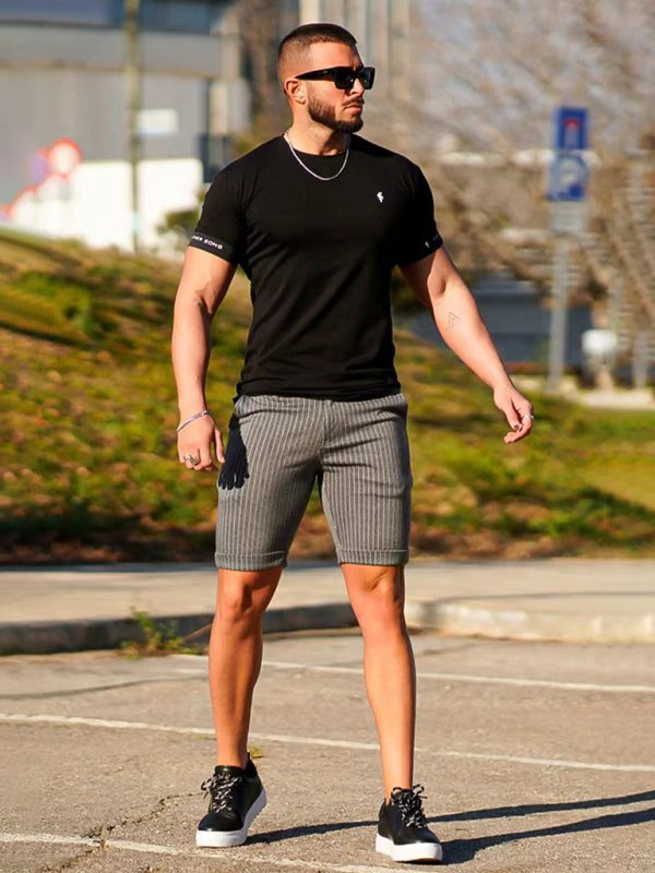men’s skinny plaid plus size casual shorts