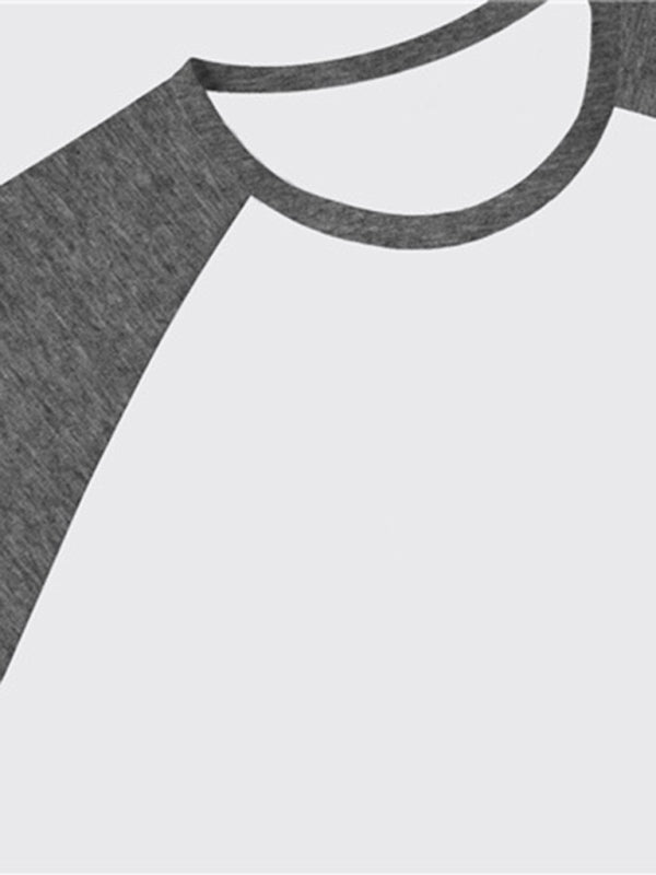 Men’s Slim Three-quarter Sleeves Raglan T-Shirt Round Neck Contrasting Color Sports