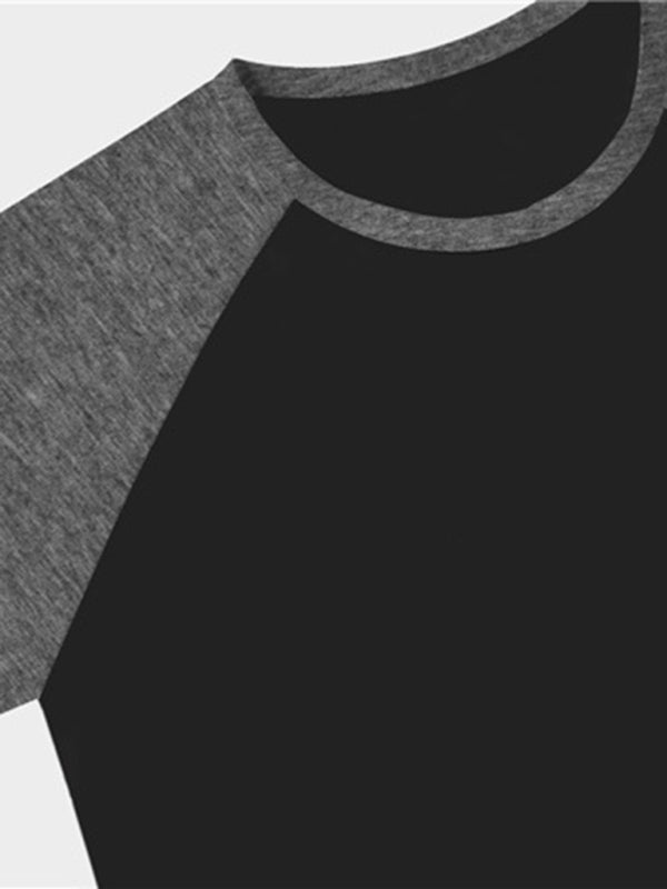 Men’s Slim Three-quarter Sleeves Raglan T-Shirt Round Neck Contrasting Color Sports