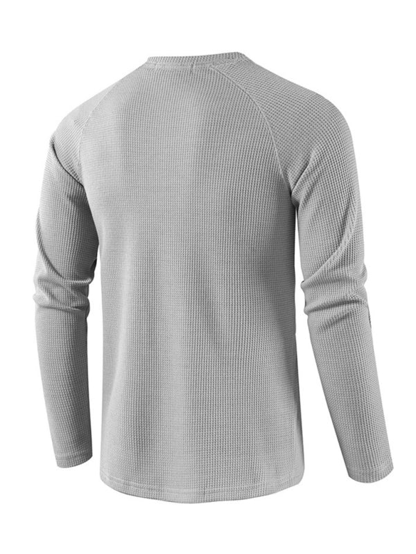 Men’s solid-color basic button-down long-sleeve T-shirt