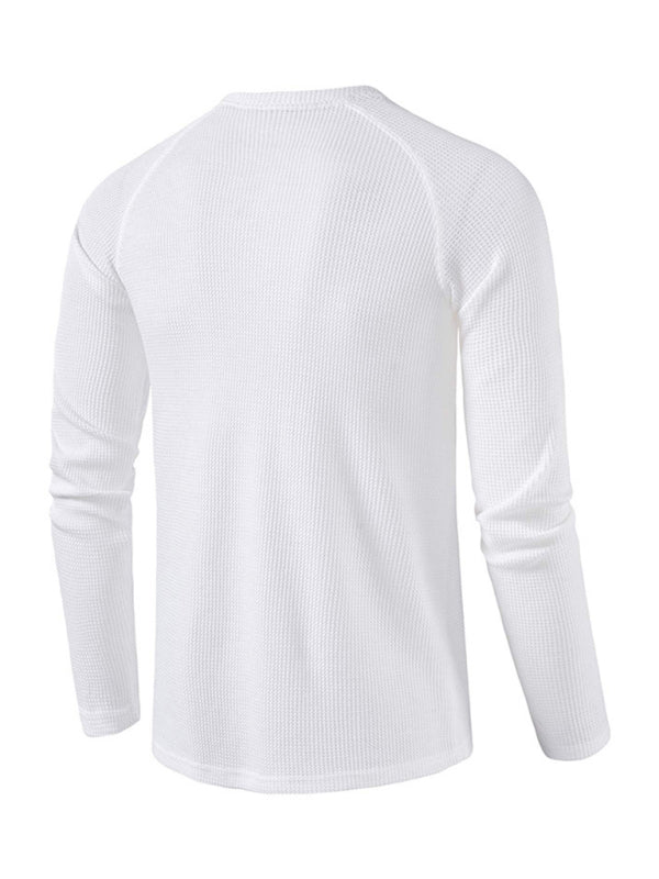 Men’s solid-color basic button-down long-sleeve T-shirt