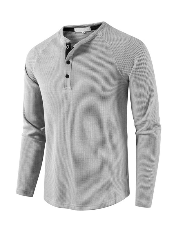 Men’s solid-color basic button-down long-sleeve T-shirt