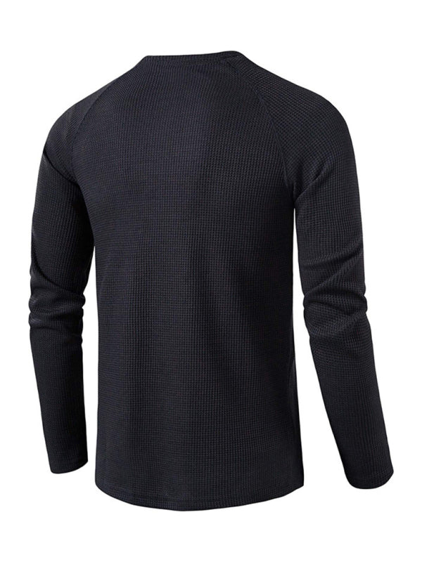 Men’s solid-color basic button-down long-sleeve T-shirt