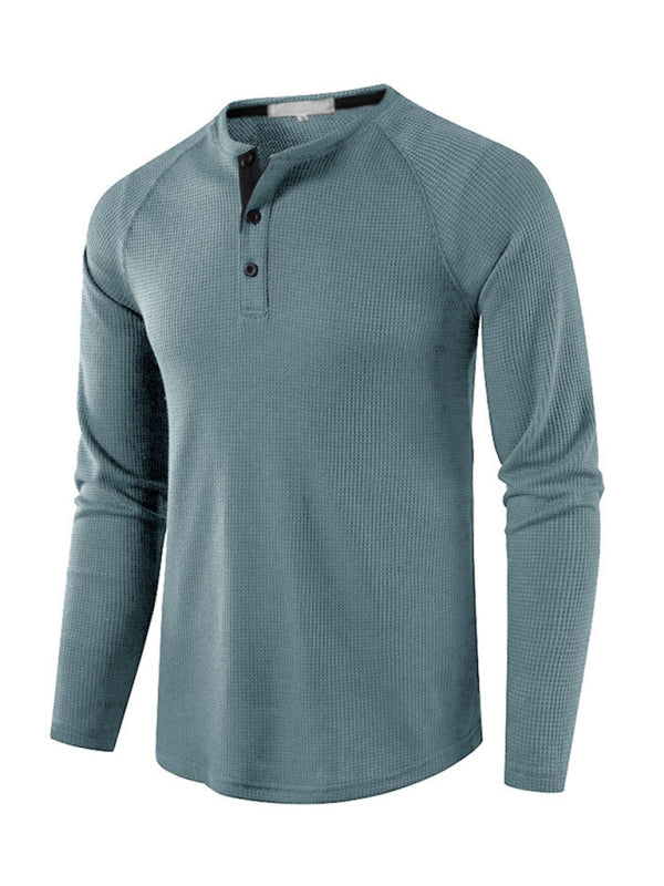 Men’s solid-color basic button-down long-sleeve T-shirt