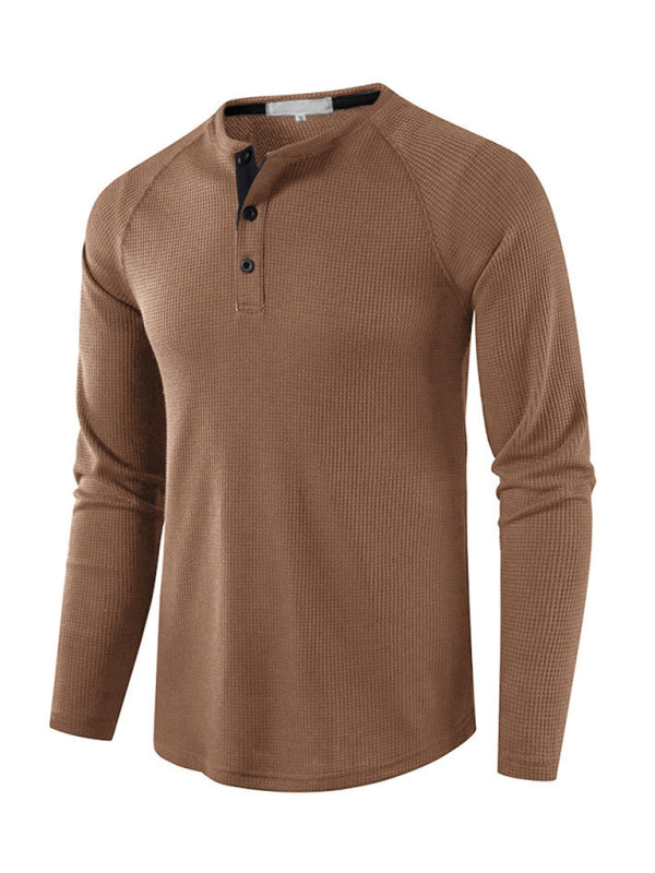 Men’s solid-color basic button-down long-sleeve T-shirt