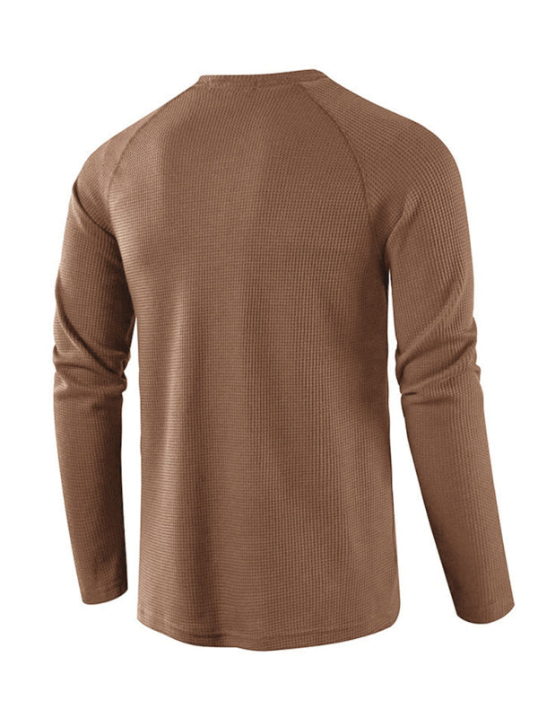 Men’s solid-color basic button-down long-sleeve T-shirt