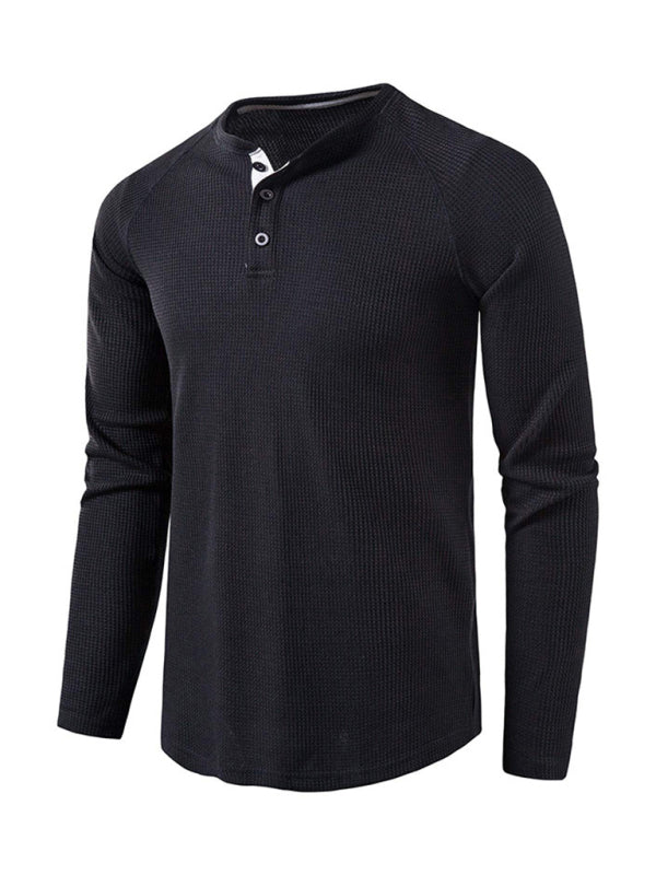 Men’s solid-color basic button-down long-sleeve T-shirt