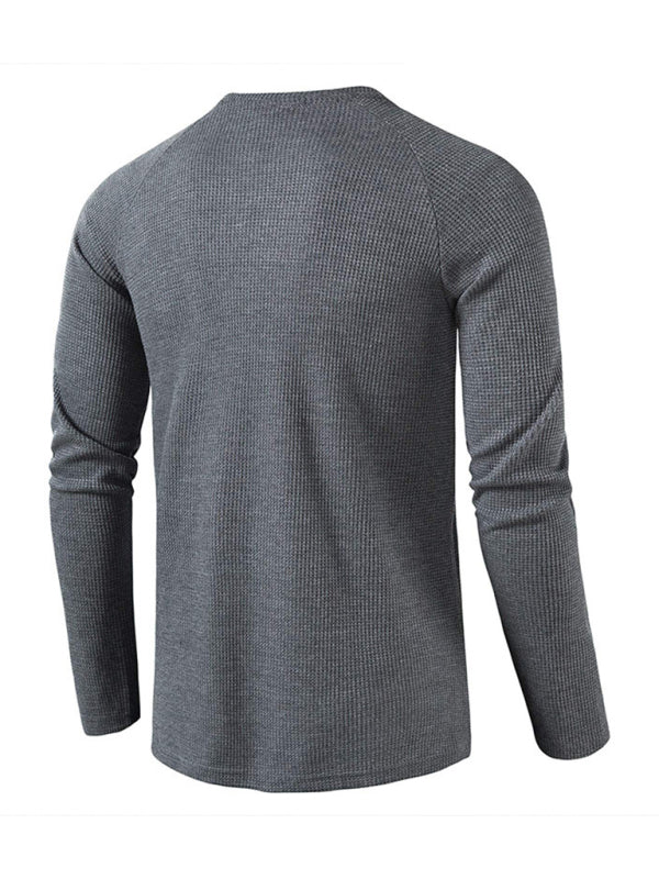 Men’s solid-color basic button-down long-sleeve T-shirt