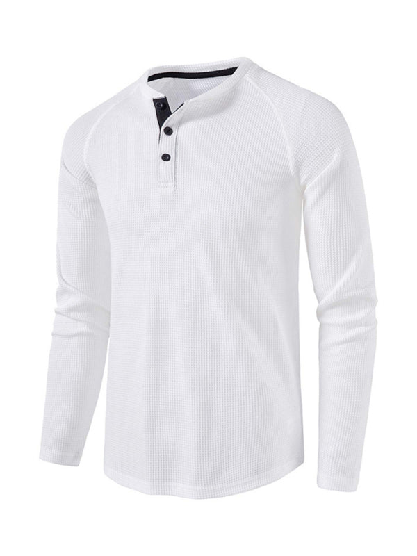 Men’s solid-color basic button-down long-sleeve T-shirt