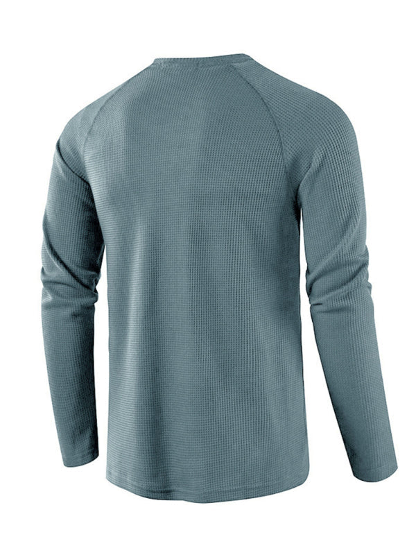 Men’s solid-color basic button-down long-sleeve T-shirt