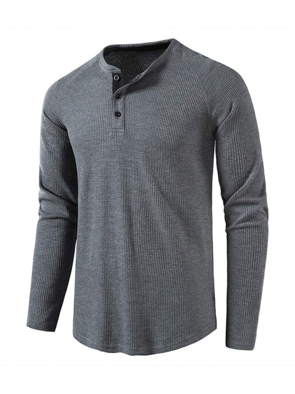 Men’s solid-color basic button-down long-sleeve T-shirt
