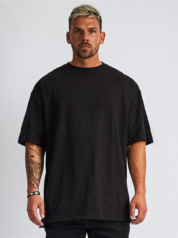 Men’s solid color blank loose short-sleeved T-shirt - Black / M