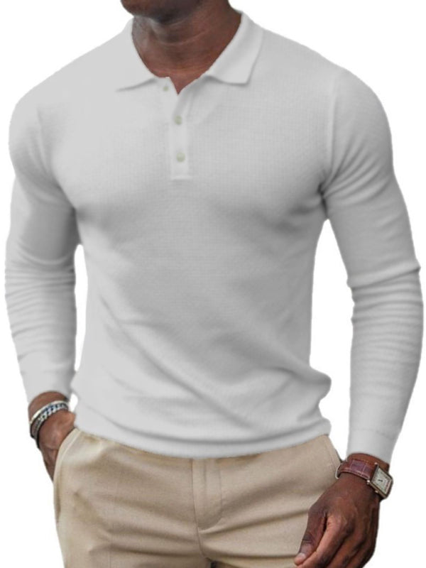 Men’s solid-color button-down long-sleeve polo shirt - White / M