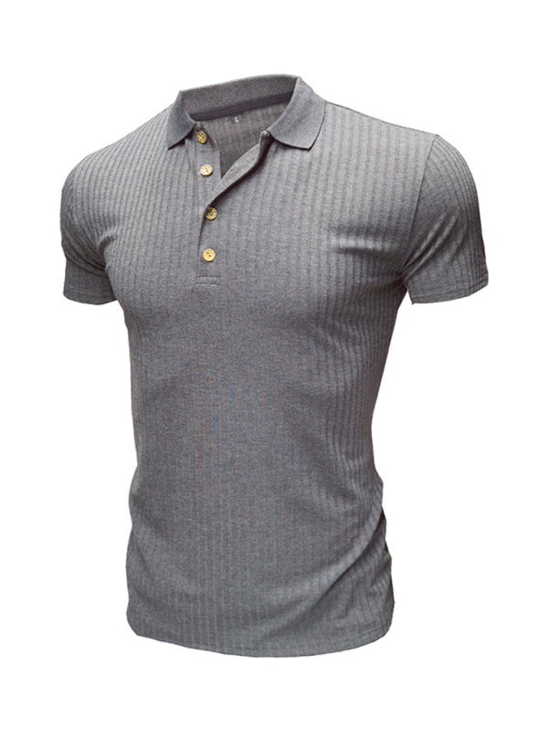 Men’s solid-color button-down short-sleeve polo shirt