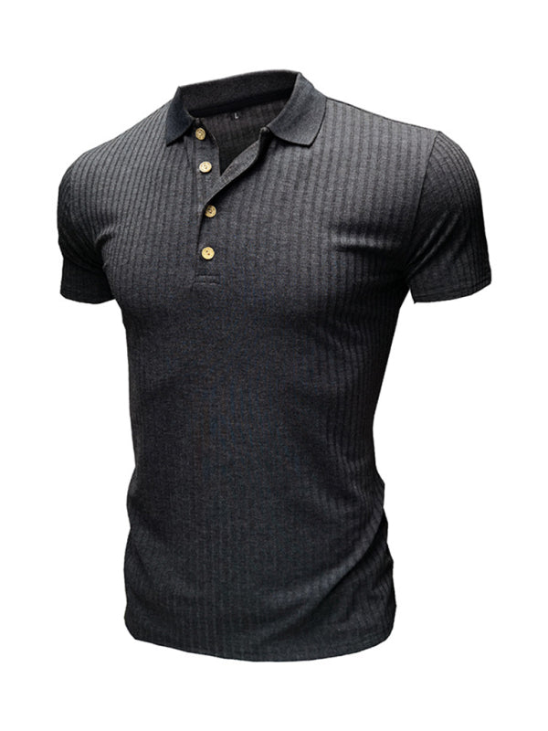 Men’s solid-color button-down short-sleeve polo shirt
