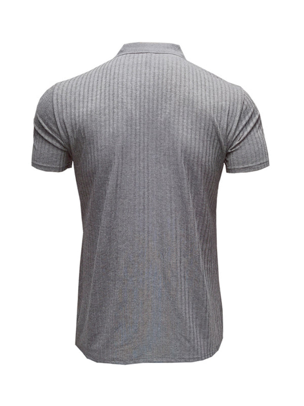 Men’s solid-color button-down short-sleeve polo shirt