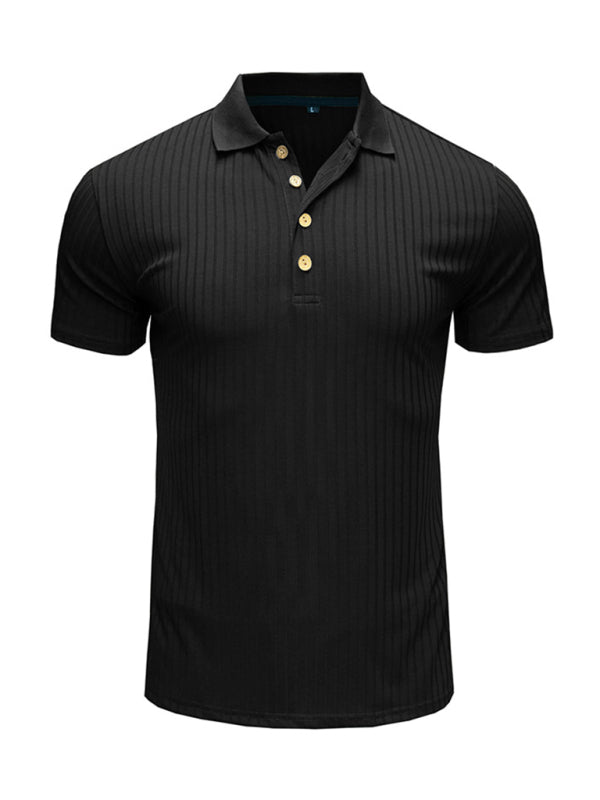 Men’s solid-color button-down short-sleeve polo shirt