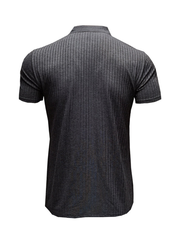 Men’s solid-color button-down short-sleeve polo shirt