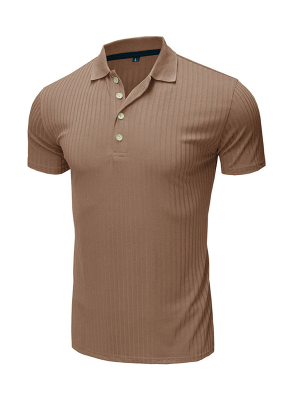 Men’s solid-color button-down short-sleeve polo shirt