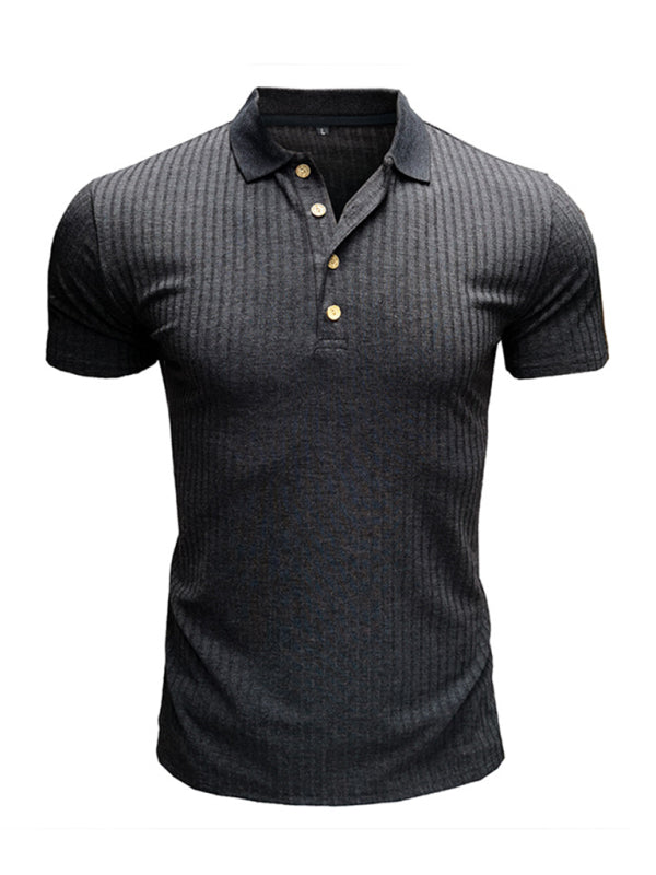 Men’s solid-color button-down short-sleeve polo shirt